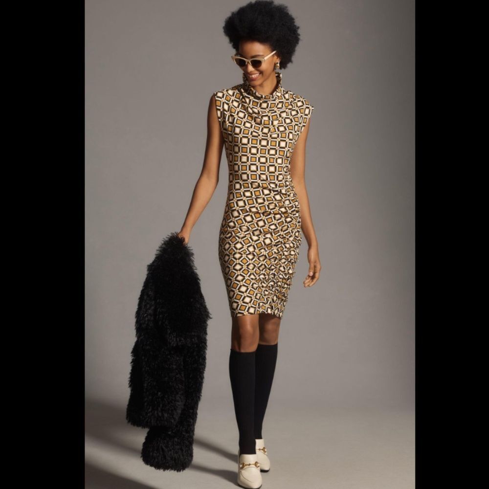 Anthropologie The Maya Ruched Cowl-Neck Dress: Printed Mini Edition